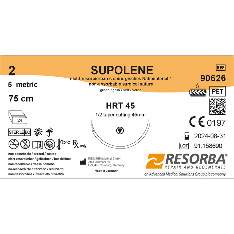 Суполен USP2 зелений, довж. 75см, колюча голка з ріжучим вістрям 45мм, 1/2 кола